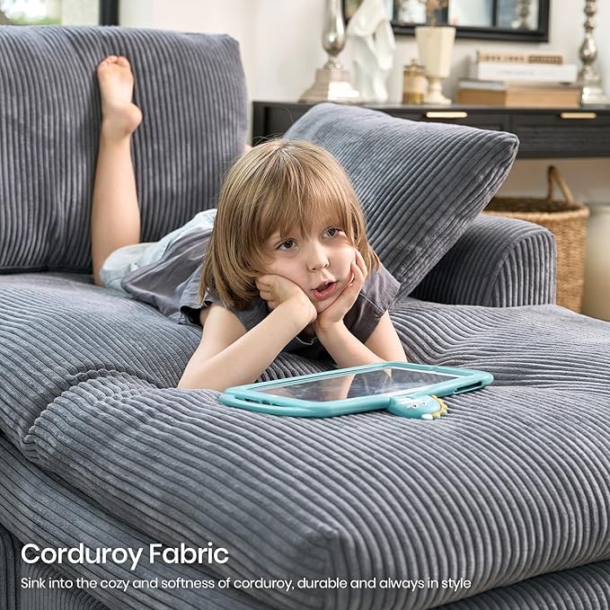 Belffin Large Modular Sectional Sofa with Double Deep Chaise, 104" Corduroy U Shaped Couch with 9" Soft Dual-Layer Seats Cushion Sectional Couches for Living Room, Apartment, Light Grey