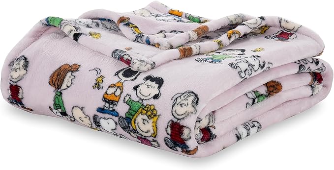 Berkshire Blanket Peanuts® VelvetLoft® Cute Character Snoopy Plush Blanket,Peanuts Laughing Robe Lilac,Full/Queen 90 in x 90 in (Official Peanuts® Product)