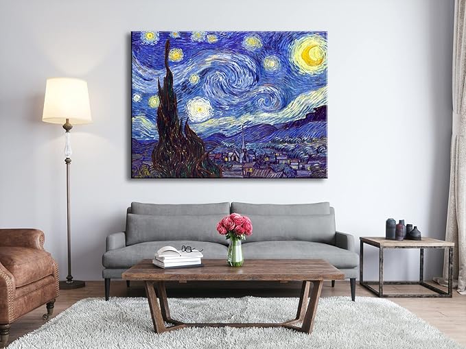 Wieco Art Starry Night Canvas Prints Wall Art by Van Gogh Classical Famous Artwork Huge Size Modern Blue Impressionist Sky Star Pictures Paintings for Living Room Bedroom Home Decorations