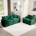 mikibama Luxury 2 Piece Sofa Set, Loveseat Couch & Sofa Armchair Set, Modern Corduroy Comfy Cloud Couches Set for Living Room Office with 2 Armrest Pillows and 3 Toss Pillows, Green