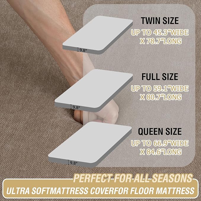 H.VERSAILTEX Full Size Armless Futon Mattress Covers for Traditional Japanese Futon Mattress Soft Chenille Couch Slipcovers Floor Mats Sofa Protector Zippered Sleeper Sofa Cover,Taupe