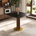 Sintered Stone Square Office Table - Meeting Desk for Small Offices (Walnut‌ Leg and Black Top, 1 Table Only)