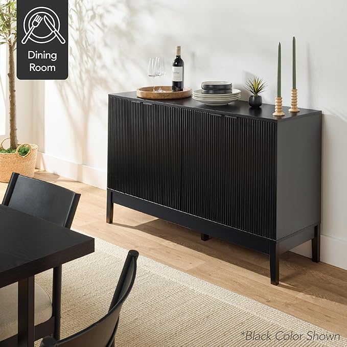 Best Choice Products 55" Modern 4-Door Sideboard Storage Cabinet, Buffet, Media Cabinet, Cupboard, Entryway Accent Table, Bookcase w/Reed Panels and Adjustable Shelves – Walnut