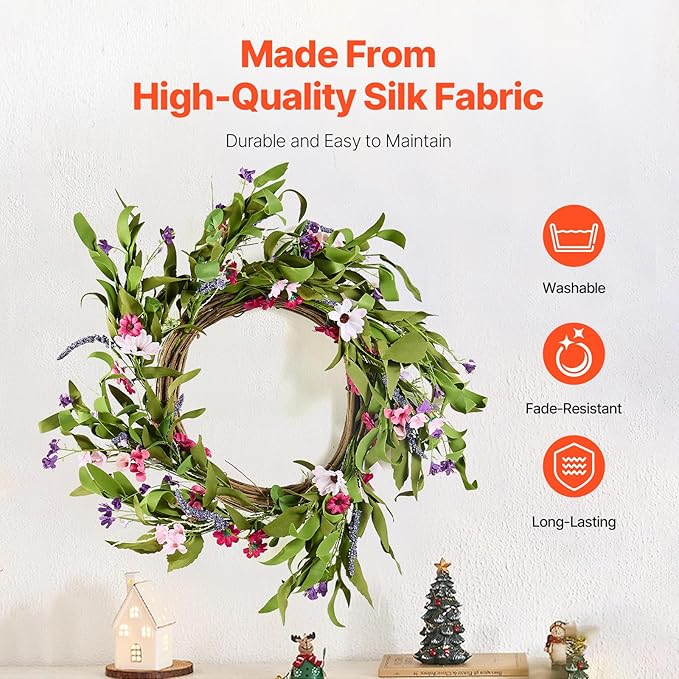 VEVOR Spring Wreath for Front Door 22 Inch - Large Artificial Flower Wreath with Daisy & Lavender, Year-Round All Season Outdoor Indoor Door Decor