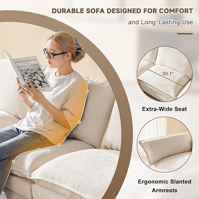 114 Inch Cloud Couch Sectionals with Ottoman, Big Comfy Modular Couches, Cloud Sofas, L Shaped 5 Seat Modular Sectional Sofa, Modern Sectional Couches for Living Room, Deep Seat Sofa, Beige