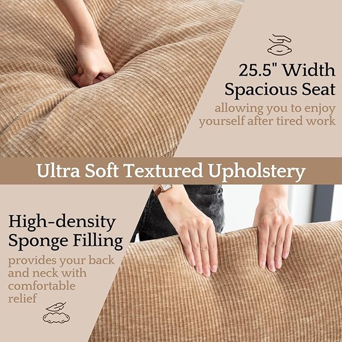 LukeAlon Modern Chenille Accent Armchairs Set of 2, Upholstered Lounge Chairs with Brass Metal Frame Thickened Cushion Single Sofa Chair Comfy Leisure Chair for Bedroom Living Room, Khaki