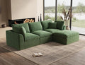 110" Cloud Sectional Couches for Living Room, Boneless L-Shape Couch with Ottoman, 3 Seater Modular Sectional Sofa, Green