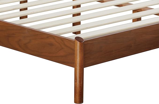 NTC Gem Wooden Bed Frame with Headboard, Crafted from Walnut, Rubber Wood with Silent Slats and Wood Central Supports, 1000 Lb Capacity, Effortless Assembly, King - Dark Walnut