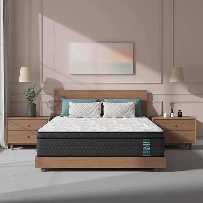 Sleepmax Extra Firm King Mattress 14 Inch - Deep Sleep Hybrid Mattress Pain Relief - Bed in a Box for Back & Side Sleeper - Extra Lumbar & HIPS Support - CertiPUR-US Certified, 365-Night Trial