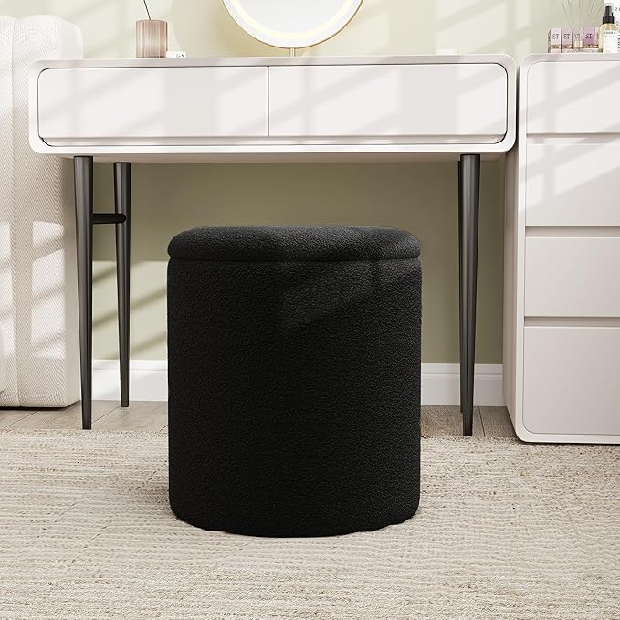 Ottoman Poufs with Storage, Set of 2 Soft Upholstered Vanity Stool,Multifunctional Ottomans Coffee Table Padded Seat Foot Rest for Living（Black, Pack of 2）