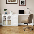 RoyalCraft L Shaped Home Office Desk, Large Extendable and Rotatable Desk with 3 Drawers and 2 Doors, Corner Computer Desk, Modern Study Writing Table for Bedroom, Home Office, White