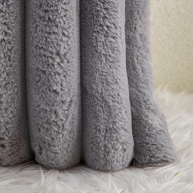Neelvin Grey Faux Fur Cozy Soft Striped Decorative Throw Pillow Covers 24x24 inch Set of 2,Velvet Pillowcase Cushion Case for Sofa Couch
