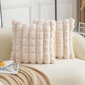 Neelvin Beige Faux Fur Cozy Soft Plaid Decorative Throw Pillow Covers 24x24 inch Set of 2,Velvet Pillowcase Cushion Case for Sofa Couch