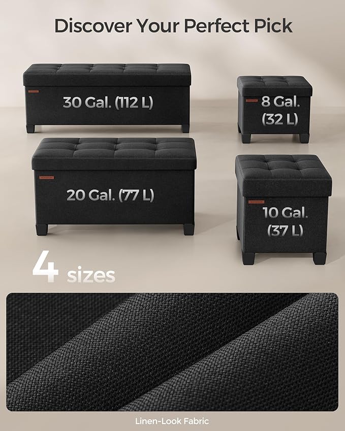 SONGMICS Storage Ottoman Bench, Foldable Foot Rest with Legs, 15 x 30 x 15.2 Inches, End of Bed Bench, Storage Chest, Load up to 660 lb, for Living Room, Bedroom, Entryway, Ink Black ULSF016B01