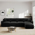 Modern Sectional Linen Couch for Living Room L-Shape Sofas,5 Seat Modular Cloud Sofas,Couches Cushion Covers Removable,Cozy Feather Down Sofa for Apartment Black