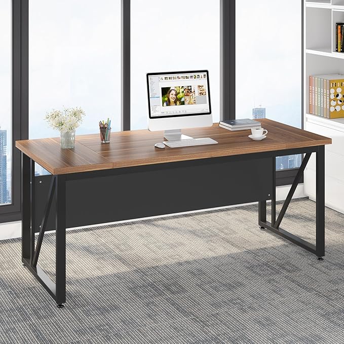 Tribesigns 63-Inch Executive Desk with 47-Inch Mobile File Cabinet, Large Home Office Desk with Drawers and Storage Shelves, L-Shaped Computer Desk Workstation Business Furniture, Walnut & Gray