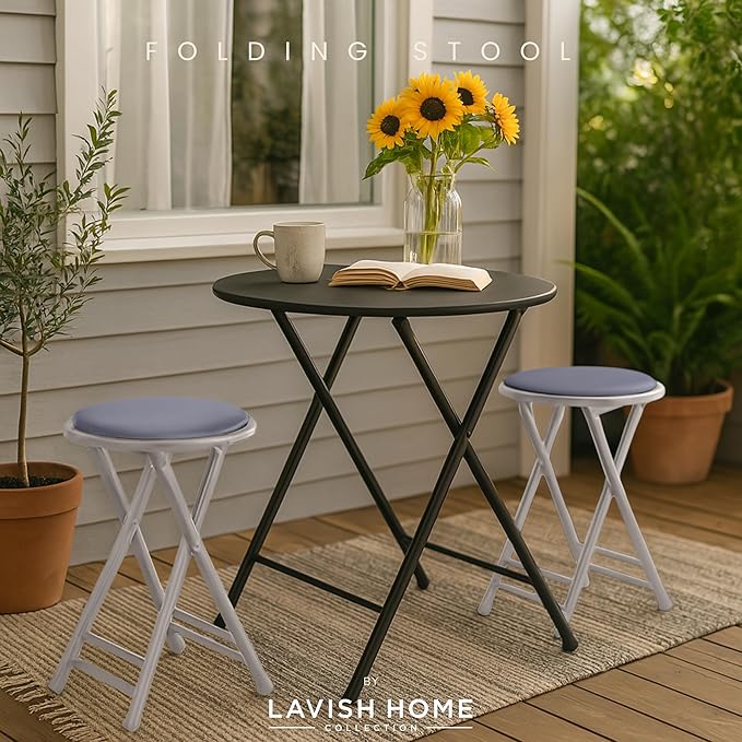 Lavish Home Counter-Height Bar Stools - Set of 2 Heavy-Duty 24-Inch Backless Folding Chairs with 225 LBS Capacity for Kitchen or Rec Room (Gray)