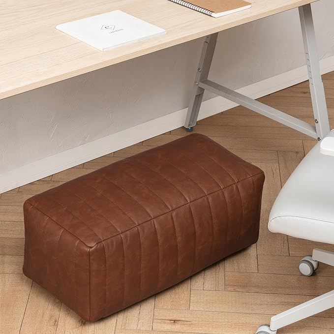 Anji Mountain 100% Handmade & Handcrafted Comfortable Home Décor Pouf Ottoman Footrest for Living Room, Bedroom, Nursery, Kidsroom, Patio Furniture - (22" x 12" x 10" - Cognac)