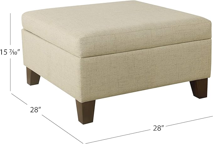 HomePop Woven Square Storage Ottoman with Wood Legs, Linen Tan