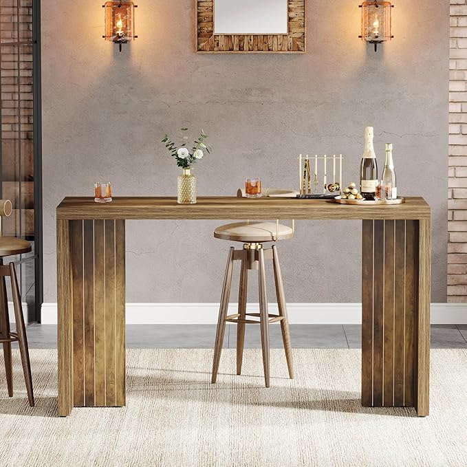 Tribesigns Home Bar Unit, 55.12-Inch Bar Table with a Spacious Tabletop, Modern Freestanding Mini Bar for Home Kitchen, Living Room, Balcony, Basement, Brown