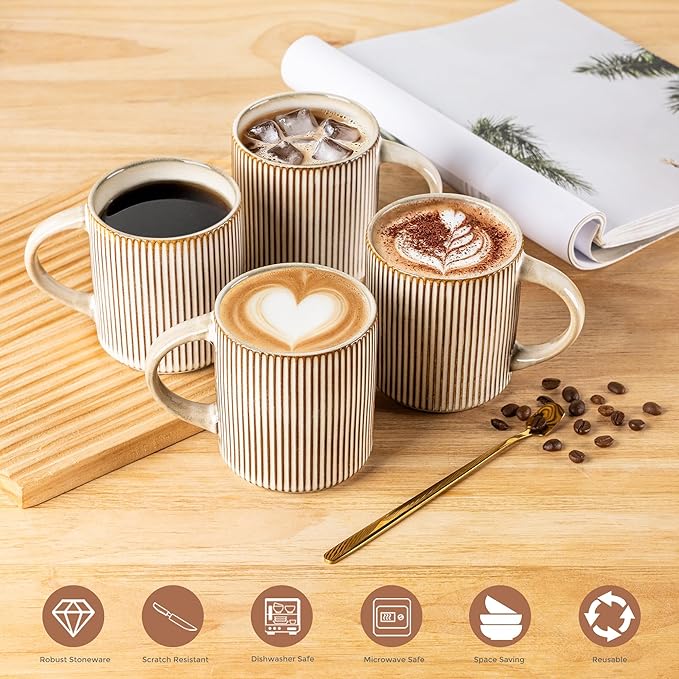 GBHOME 12oz Stoneware Coffee Mugs, Ceramic Coffee Cups with Handle for Man,Woman,Dad,Mom, Modern Coffee Mugs Set of 6 for Latte/Cappuccino/Cocoa/Tea/Cocoa/Milk. Dishwasher&Microwave Safe, Cappuccino