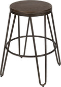 Kate and Laurel Tully Backless Modern Wood and Metal 24" Counter Height Bar Stools, Set of 4, Gray with Wood Seat