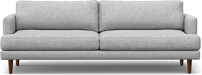 SIMPLIHOME Livingston 90-inch Wide Sofa in Mist Grey Woven-Blend Fabric, Handcrafted Mid-Century Modern Oversized 3-Seater Couch Sofa for Living Room or Family Room, Solid Wood Frame