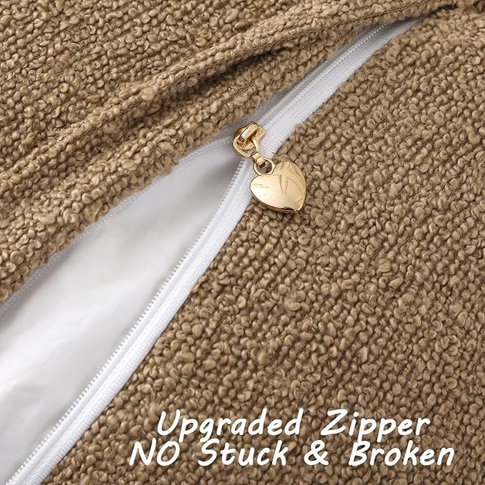 FUTEI Pack of 2 Khaki Decorative Throw Pillow Covers 16x16 Inch Soft Cozy Solid Boucle Textured Cushion Case,Modern Home Decor for Couch Bed Living Room