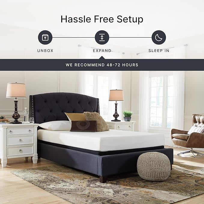 Signature Design by Ashley Queen Size Chime 8 Inch Medium Firm Gel Memory Foam Mattress with Green Tea & Charcoal Extract, Fiberglass Free, Mattress In A Box