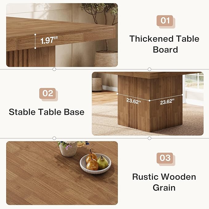 Tribesigns 39-Inch Square Dining Table for 4, Farmhouse Kitchen Dinner Table with Fluted Pedestal Base for Dining Room, Kitchen, Living Room, Apartments, Small Space, Easy to Assemble, Brown