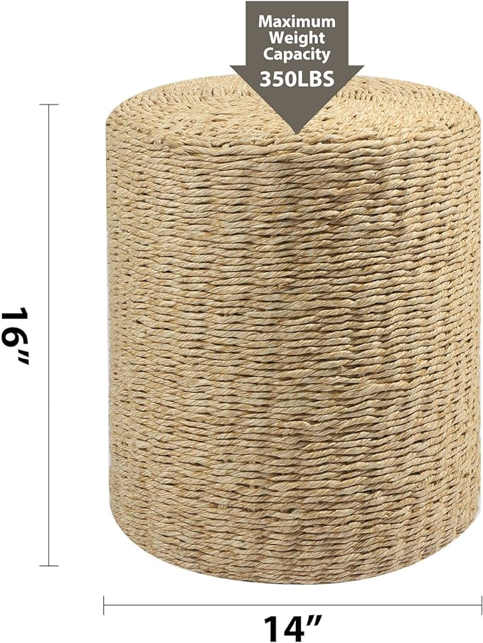 Wimarsbon Decor Round Pouf Ottoman Single Strand Paper Rope Pouf Footrest, Foot Stool, for Bed Room Living | Room | Accent Seat (Brown Paper Rope