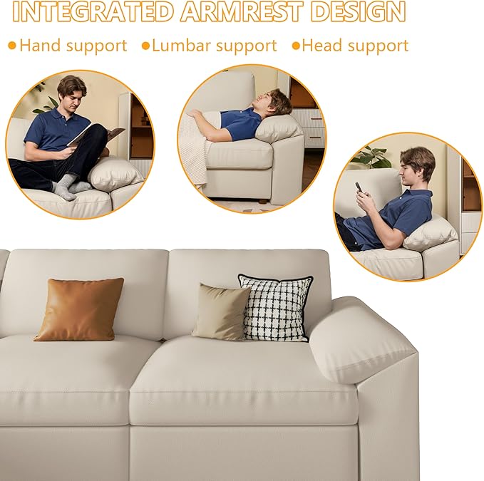 EASE MOOSE Oversized U Shaped Couch,Modular Sectional Convertible Sofa with Wide Deep,Extra Large Faux Leather Scratch Resistant Modern Couch for Big Spaces Living Room,Beige