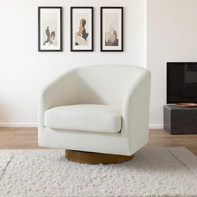 Lumibee Swivel Accent Chair, Chenille Fabric Swivel Barrel Chair for Living Room, Modern Comfy Upholstered Round Armchair Single Sofa Chair for Bedroom, Club-Beige