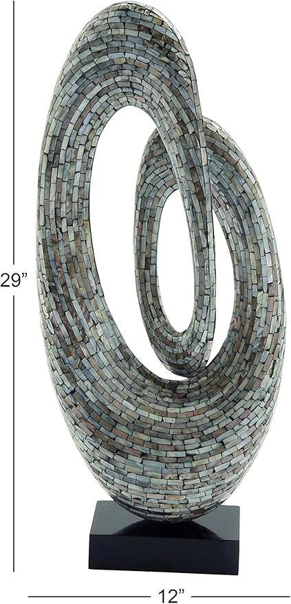 Deco 79 Mother of Pearl Shell Abstract Decorative Sculpture Swirl Home Decor Statue with Black Base, Accent Figurine 12" x 5" x 29", Gray