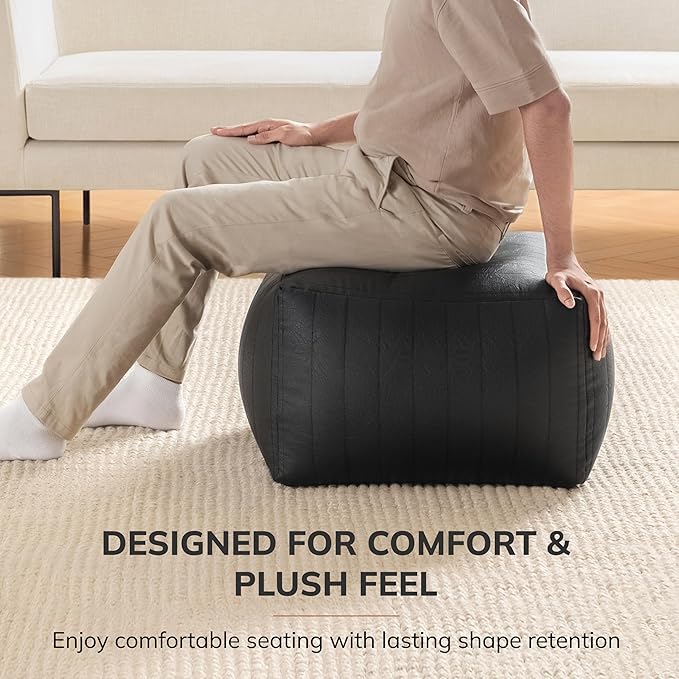 Anji Mountain 100% Handmade & Handcrafted Comfortable Home Décor Pouf Ottoman Footrest for Living Room, Bedroom, Nursery, Kidsroom, Patio Furniture - (22" x 22" x 16" - Black)