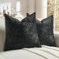 FUTEI Black Flannel Throw Pillow Covers 16x16 Inch Set of 2,Soft Dimensional Textured Cushion Cases,Modern Home Decor for Couch Living Room