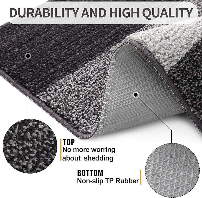 Kitinjoy Indoor Outdoor Door Mat, 47x17 Non-Slip Absorbent Dirt Trapper, Low-Profile Washable Inside Entrance Front Floor Mat, Sturdy Soft Entry Doormats for Entryway, Grey