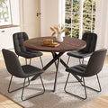 45.3 Inch Round Dining Table Set for 4, Mid Century Modern MDF Coffee Set for Dining Room Kitchen Apartment (Dark Walnut Table + 4 U-Shaped Black Chairs)