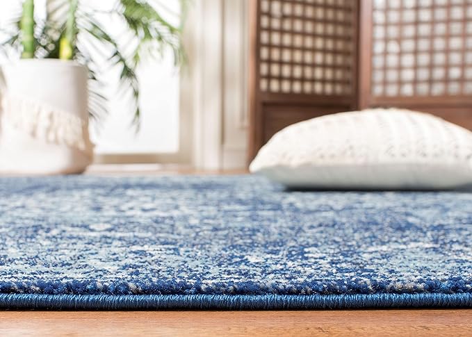 SAFAVIEH Evoke Collection 2'2" x 21' Navy/Ivory EVK256A Oriental Distressed Non-Shedding Living Room Bedroom Runner Rug