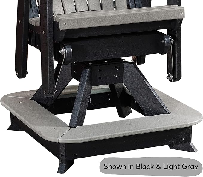 DutchCrafters Slat Fan Back Poly Balcony Adirondack Swivel Glider with Footrest Outdoor Patio Chair (Black & Light Gray)