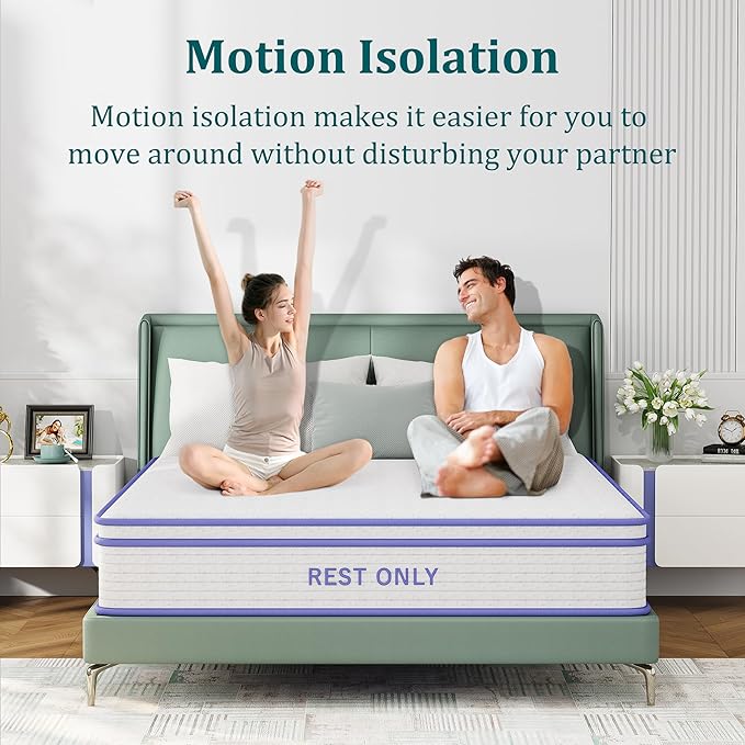Full Size Mattress 10 Inch, Rest Only Full Mattress in a Box, Medium Firm for Pressure Relief, Memory Foam & Individually Wrapped Coils Pocket Spring for Motion Isolation