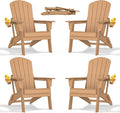 nevilywood Folding Adirondack Chair with Cup Holder Set of 4, HDPE Patio Chairs,All-Weather Outdoor Chairs for Backyard, Deck,Fire Pit-TeakBrown