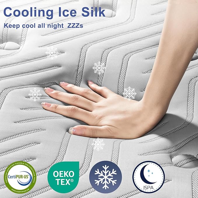 Firm Queen Size Mattress 12 Inch Hybrid Queen Mattress with Gel Memory Foam-Cooling Ice Silk Top, Support&Back Pain Relief, Individual Pocket Spring, CertiPUR-US Certified Mattress in a Box