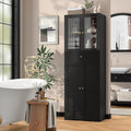 Space-Saving 67 Inch Bathroom Linen Cabinet,Freestanding Tall Storage Tower with Adjustable Shelves & Glass Doors for Bathroom, Kitchen, Hallway Organization (Black)