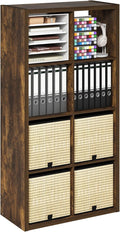 Furinno Cubicle Book Shelf, 8-Cube Thick Frame Bookshelf, Horizontally & Vertically Reversible Bookcase with Open Back, 14.6 x 30 x 57.9, for Living Room, Bedroom, Home Office, Amber Pine