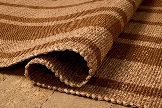 Loloi Leanne Ford Weatherstaff Collection WTS-04 Cinnamon/Natural 2'-6" x 9'-9" Runner Rug Jute, Striped, Neutral, Hallway, Kitchen, Mudroom, and Bathroom