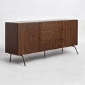 NTC Veil Large Sideboard with 2 Doors and 3 Drawers, Buffet Cabinet with Vertical Groove Design and Metal Legs, Storage Cabinet for Living Room, and Entryway, Effortless Assembly - Dark Walnut