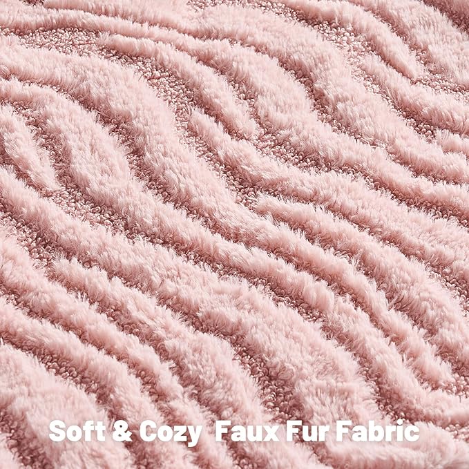 FUTEI Pink Decorative Throw Pillow Covers 22x22 Inch Set of 2,Soft Faux Fur Geometric Shapes Texture Cushion Case,Boho Home Decor for Couch Bed Living Room