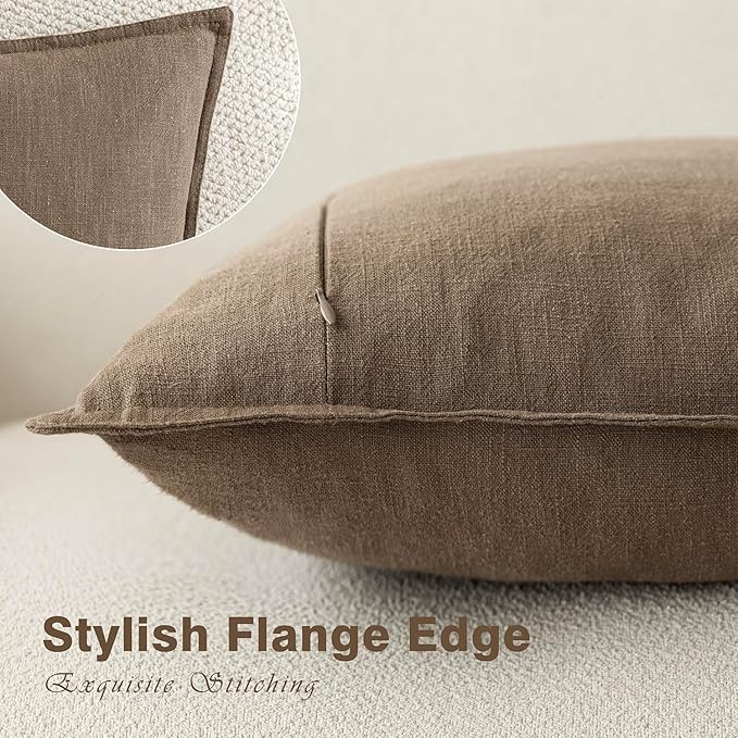 Foindtower Pack of 2, Decorative Linen Soild Throw Pillow Covers Soft Accent Lumbar Cushion Case Boho Farmhouse Pillowcase for Couch Sofa Bedroom Living Room Home Decor 12 x 20 Inch Light Brown