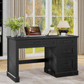 Vabches Farmhouse 47" Executive Desk, Computer Desk with Drawers and File Drawer, Workstation Computer Desk with Charging Station for Home Office, Study,Pure Black.